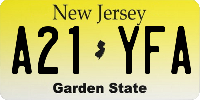 NJ license plate A21YFA
