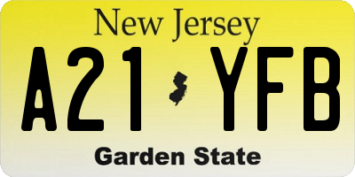 NJ license plate A21YFB