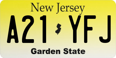 NJ license plate A21YFJ
