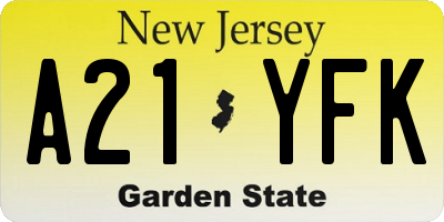 NJ license plate A21YFK