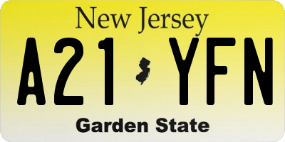 NJ license plate A21YFN
