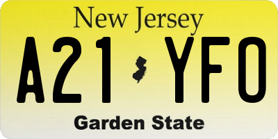 NJ license plate A21YFO