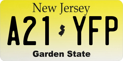NJ license plate A21YFP