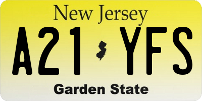 NJ license plate A21YFS