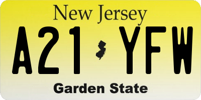 NJ license plate A21YFW