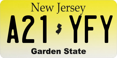 NJ license plate A21YFY