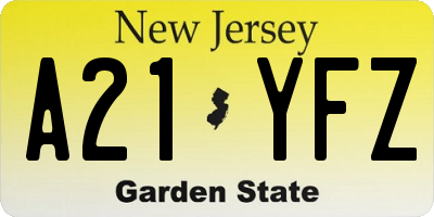 NJ license plate A21YFZ