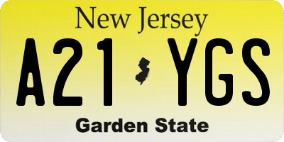 NJ license plate A21YGS