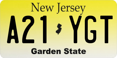 NJ license plate A21YGT