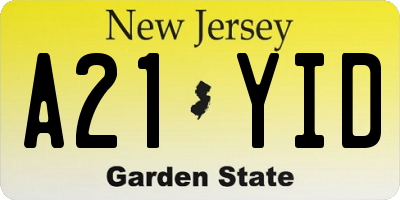 NJ license plate A21YID