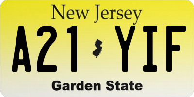 NJ license plate A21YIF