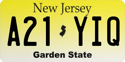 NJ license plate A21YIQ