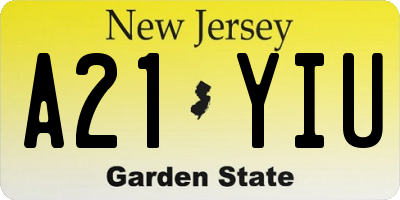 NJ license plate A21YIU