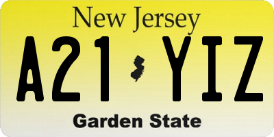 NJ license plate A21YIZ
