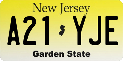 NJ license plate A21YJE