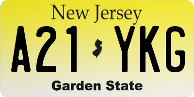 NJ license plate A21YKG