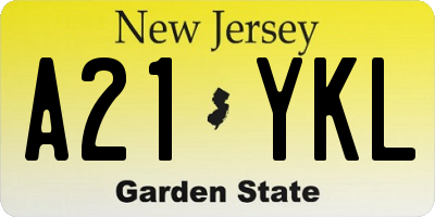 NJ license plate A21YKL