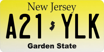 NJ license plate A21YLK