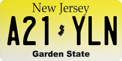 NJ license plate A21YLN