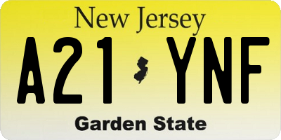 NJ license plate A21YNF