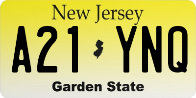 NJ license plate A21YNQ