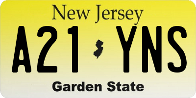 NJ license plate A21YNS