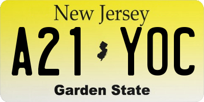 NJ license plate A21YOC