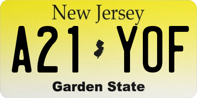 NJ license plate A21YOF