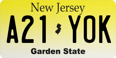 NJ license plate A21YOK