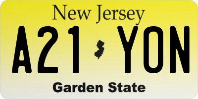 NJ license plate A21YON