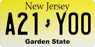 NJ license plate A21YOO