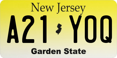 NJ license plate A21YOQ