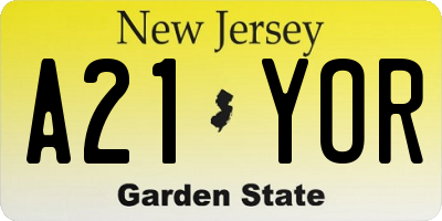 NJ license plate A21YOR