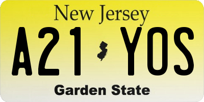 NJ license plate A21YOS