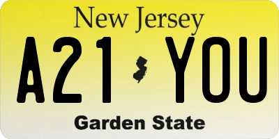 NJ license plate A21YOU