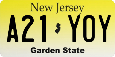 NJ license plate A21YOY