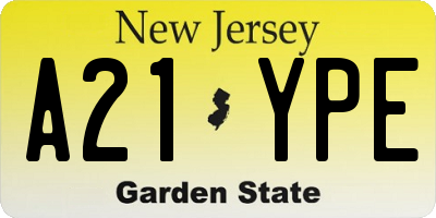 NJ license plate A21YPE