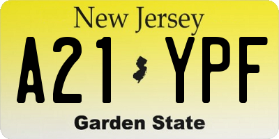 NJ license plate A21YPF