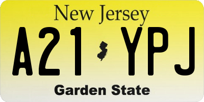 NJ license plate A21YPJ