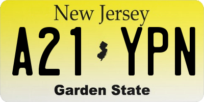 NJ license plate A21YPN