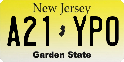 NJ license plate A21YPO