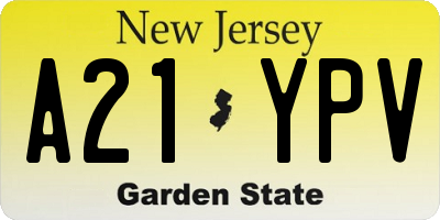 NJ license plate A21YPV