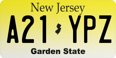 NJ license plate A21YPZ