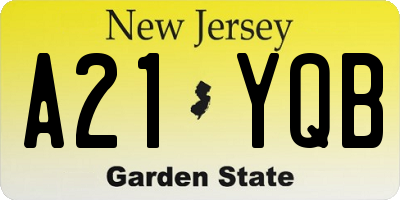 NJ license plate A21YQB