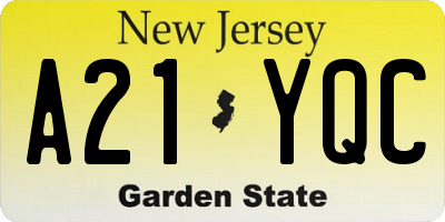 NJ license plate A21YQC