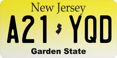 NJ license plate A21YQD