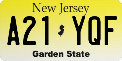 NJ license plate A21YQF