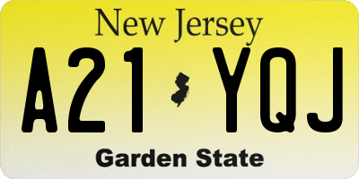 NJ license plate A21YQJ