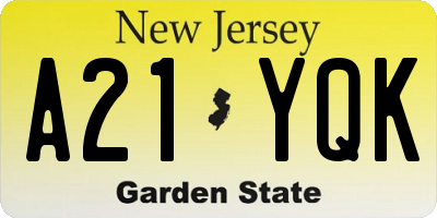 NJ license plate A21YQK
