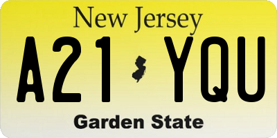 NJ license plate A21YQU